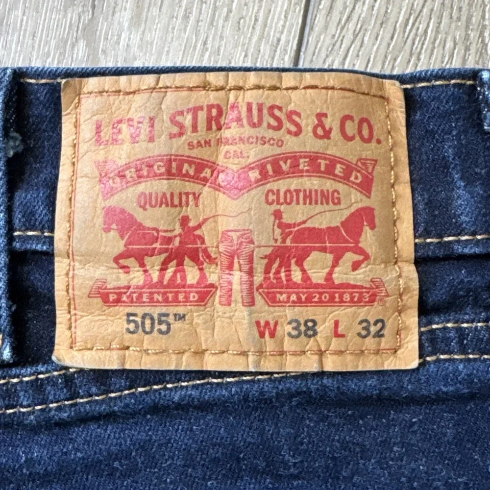LEVIS MEN DARK BLUE JEAN 505 38X32 REGULAR STRAIGHT CLASSIC COTTON‎ DENIM #647